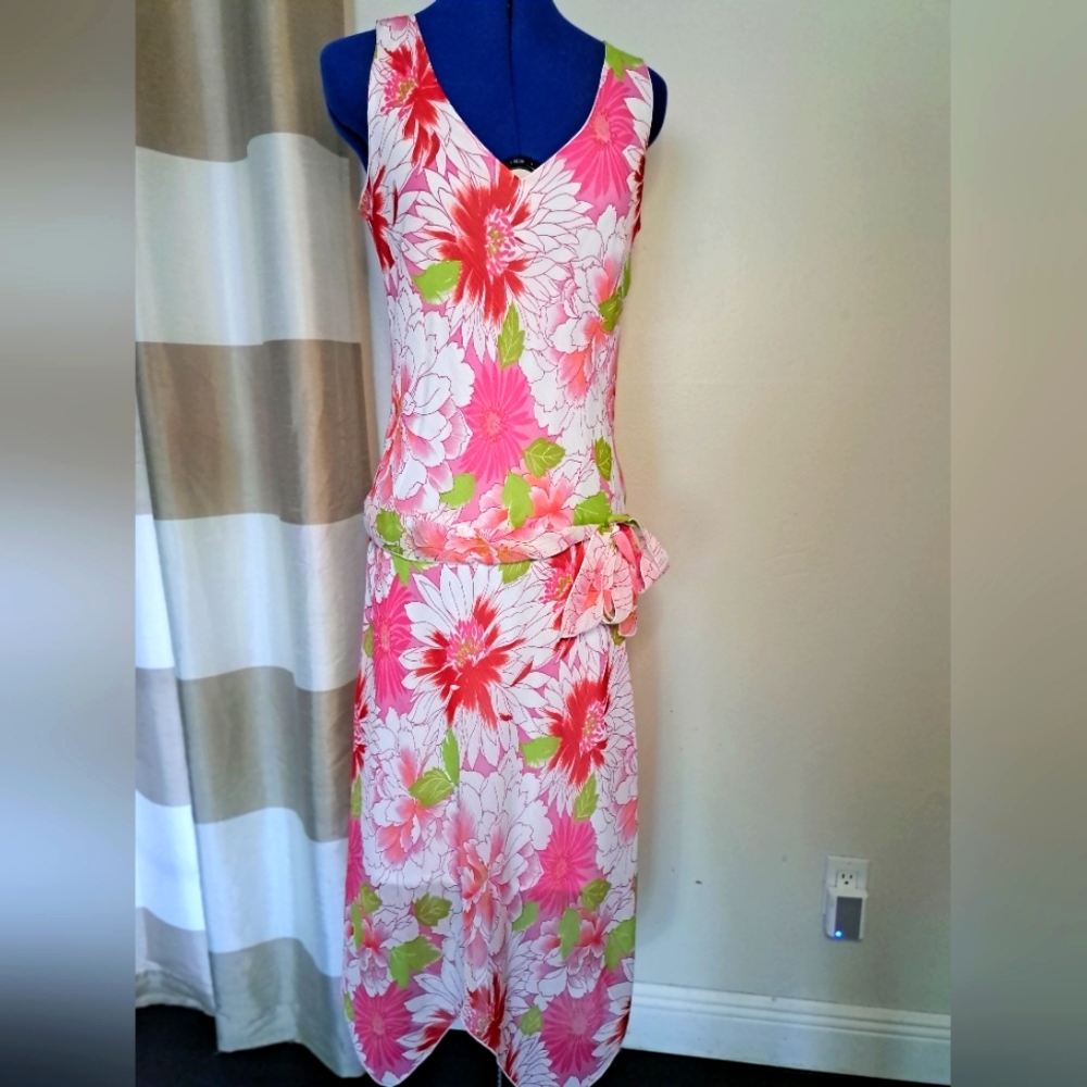 Vintage Los Angeles Gal LA Pink Floral Maxi Dress Size Small